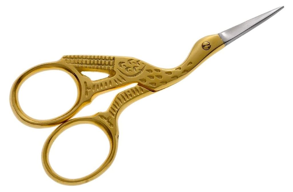 Storchenschere Nähschere Stoffschere Schneiderschere Stickschere 9 cm mit goldenem Griff