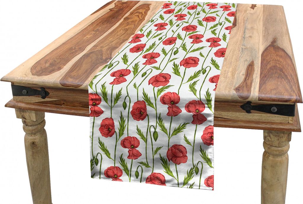ABAKUHAUS Blumen Tischläufer, Vertikale Mohnblumen-Blumen-Streifen, Esszimmer Küche Rechteckiger Dekorativer Tischläufer, 40 x 180 cm, Dunkle Ko...