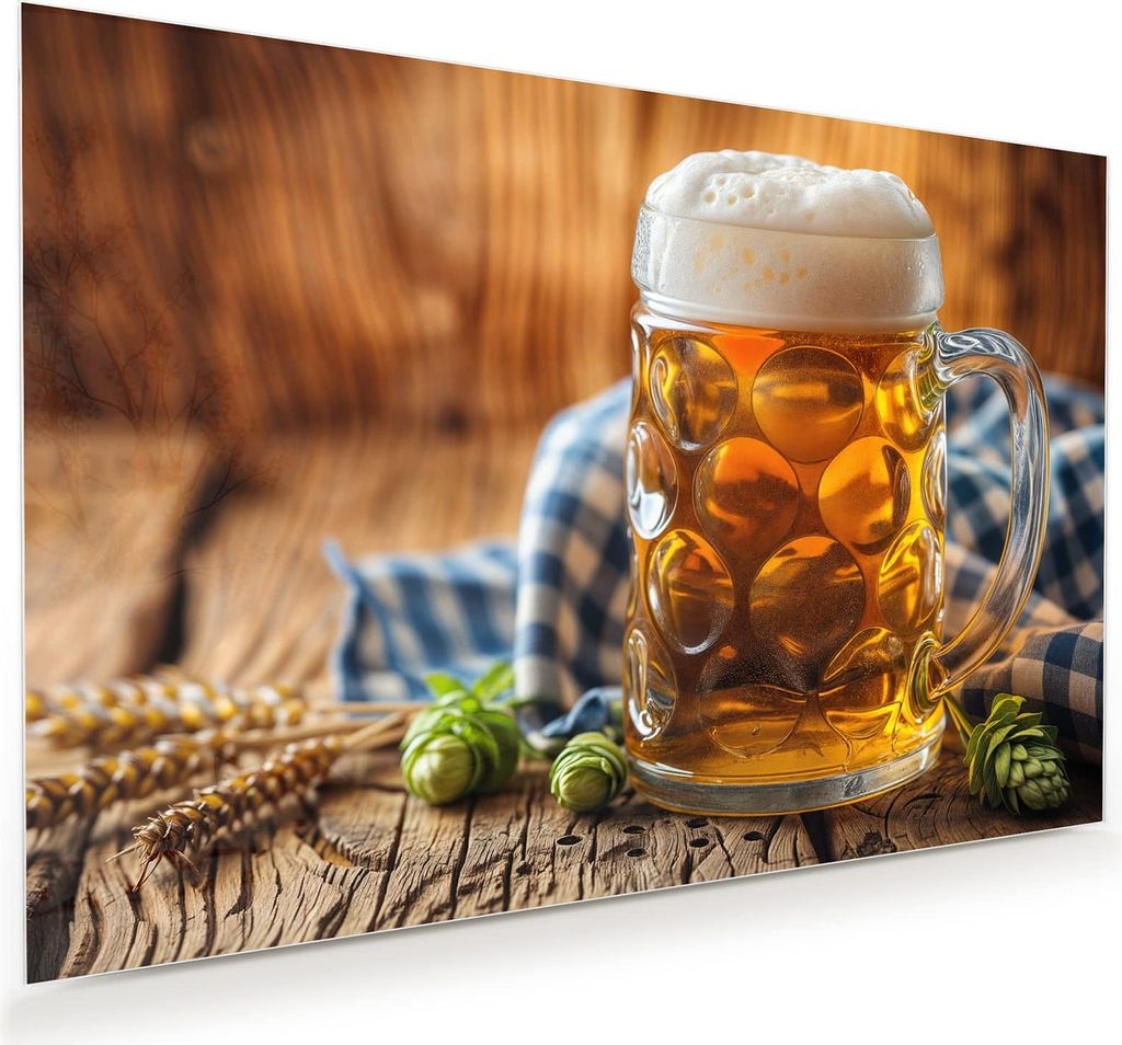 Glasbild 120x80cm in XXL für Wohnzimmer, Schlafzimmer Motiv Bierglas