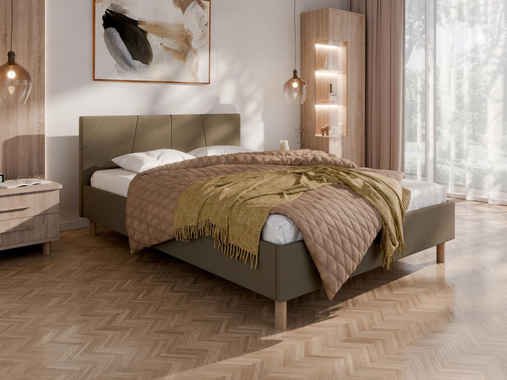 ALMORE Polsterbett – minimalistisches Design, Holzbett auf Füßen | ohne matratze