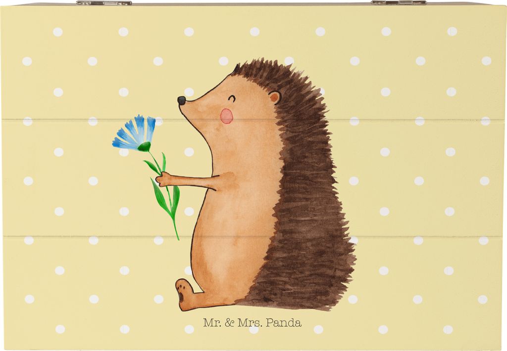 Mr. & Mrs. Panda Box Igel Blumen 22 x 15 cm - Gelb Pastell - Geschenk, Lustige Sprüche, Gute Besserung, Kiste mit Deckel, Genesungswünsche, schat...
