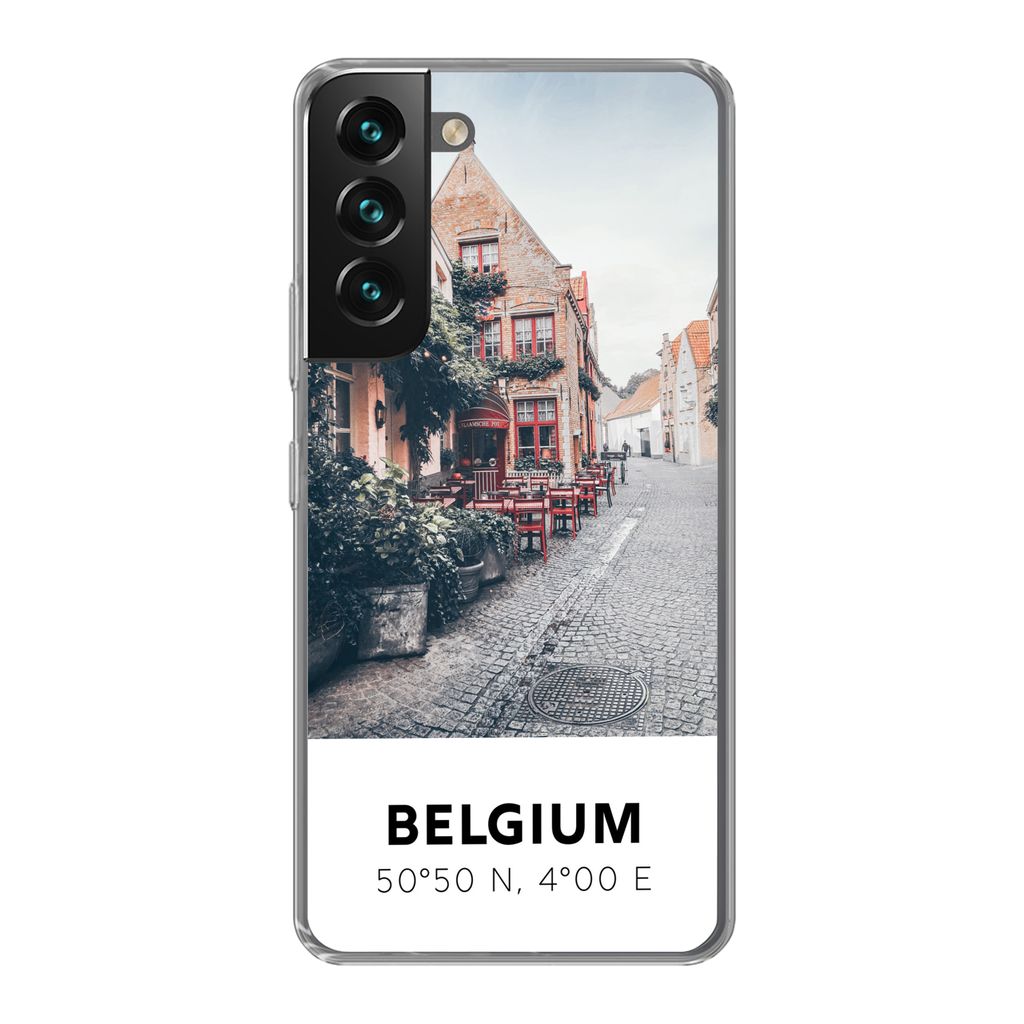 MuchoWow Handyhülle Schutzhülle Hülle für Samsung Galaxy S22 Plus Belgien - Café - Terrasse - Rot Silikon Softcase Handy Hülle - Schutzabde...