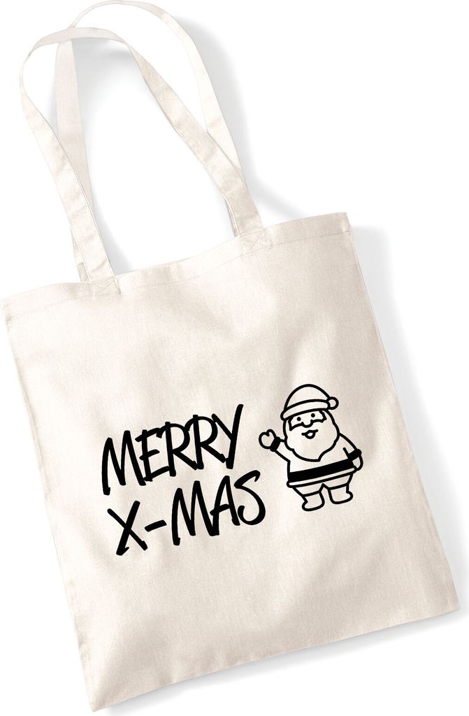 Huuraa Jutebeutel Merry X-Mas Weihnachtsmann 10 Liter Natural Baumwolle Tasche Geschenkidee