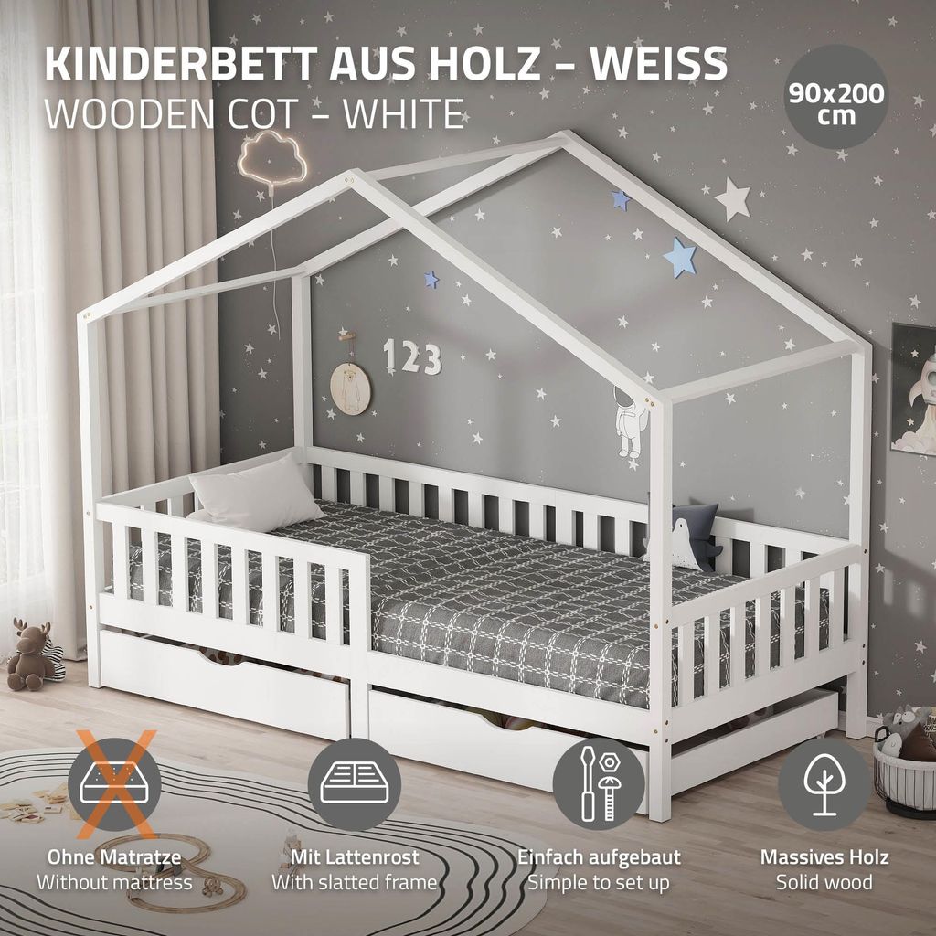 ML-Design dětská postel domeček postel 90x200 cm bílá se 2 Obrázek produktu 