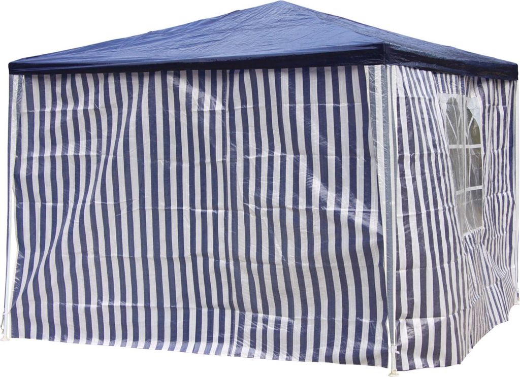 Seitenteile für Gartenpavillon 3 x 2m blau/weiß PE 2 Stück 1x Fenster