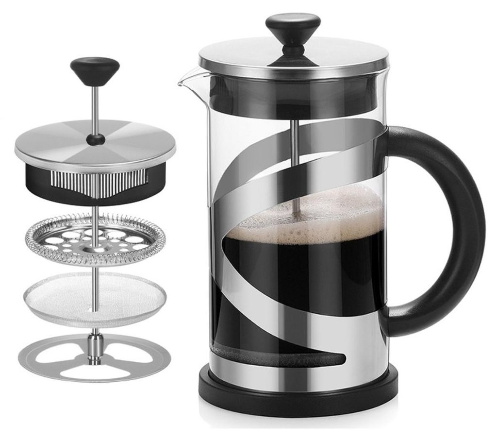 INF 600ml Borosilikatglas French Press Kaffeebereiter mit Holzgriff Schwarz
