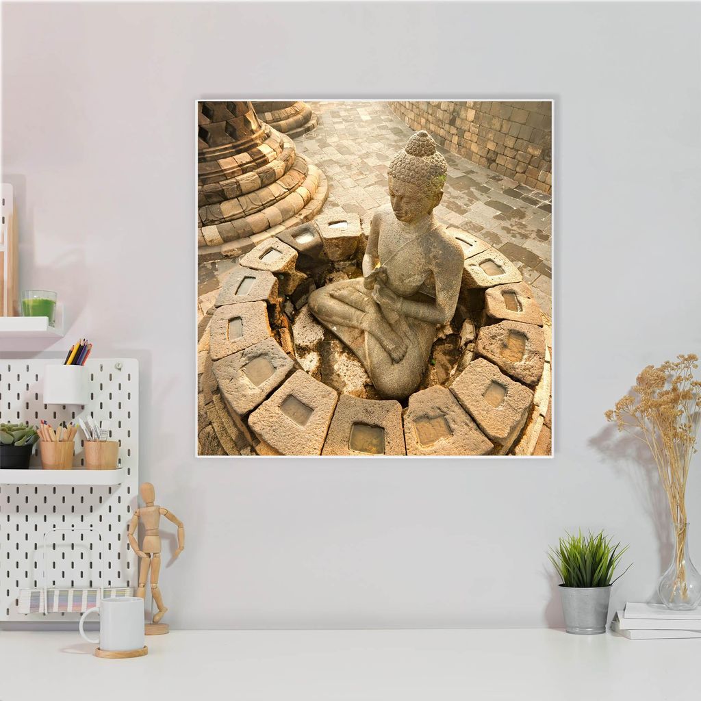 Design Stahlmagnettafel Quadratisch 50x50cm Sitzender Buddha