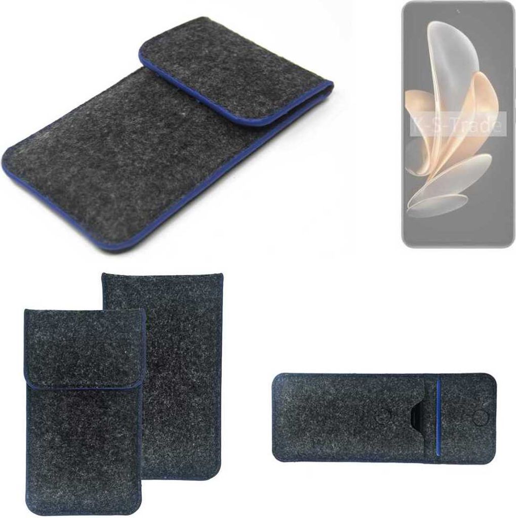 K-S-Trade Handy-Hülle Schutz-Hülle kompatibel mit Vivo V30 Lite 4G Filztasche Pouch Tasche Case Sleeve Filzhülle dunkelgrau, blauer Rand