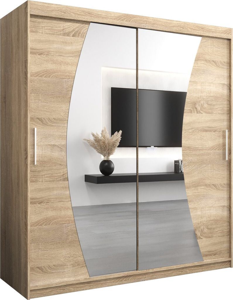 Kleiderschrank, Schiebetürenschrank Schlafzimmer, Schrank mit Spiegel WAVE 180 cm