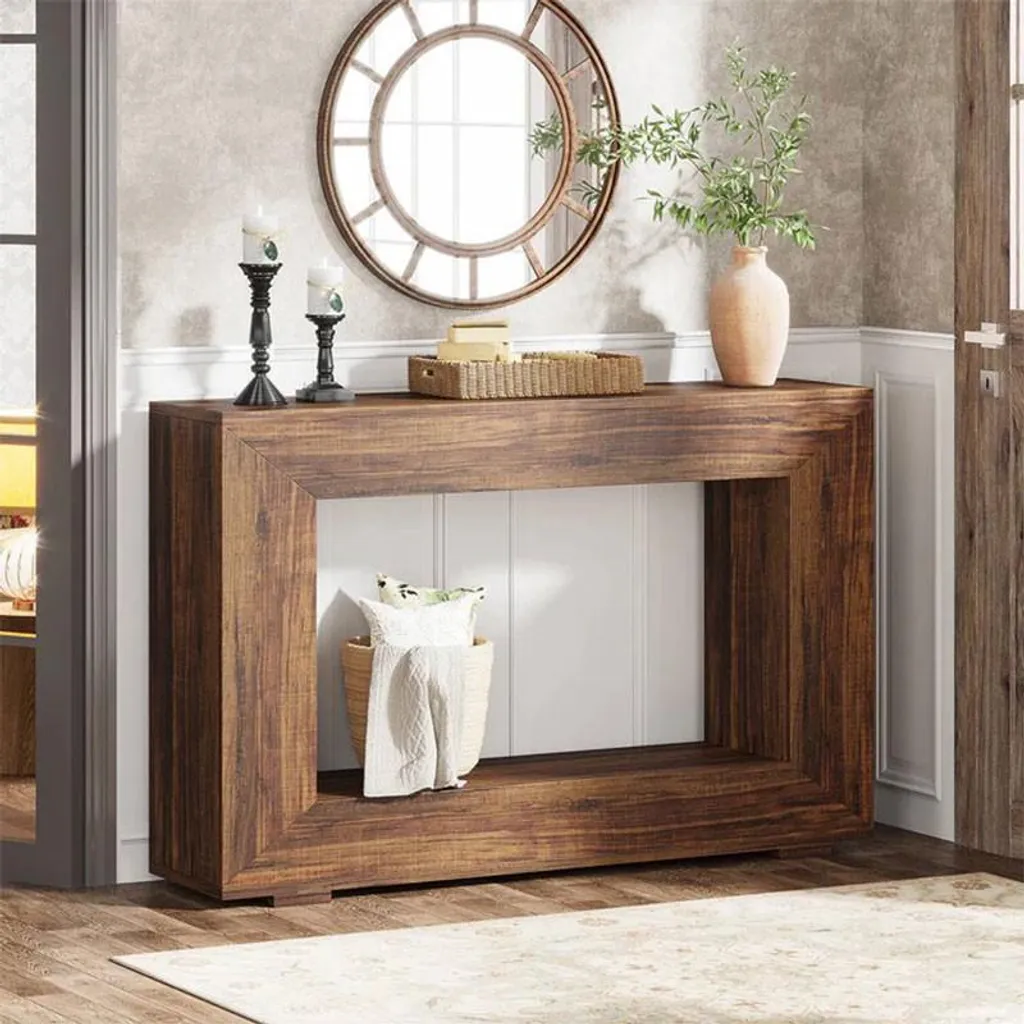 Console d'entrée étroite marron, table console de salon 122 x 30 cm - 4