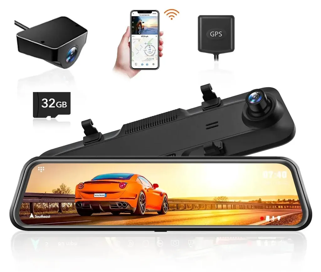 Dashcam Rétroviseur G840H Écran Géant 12 Pouces Wi-Fi et GPS Intégré Noir
