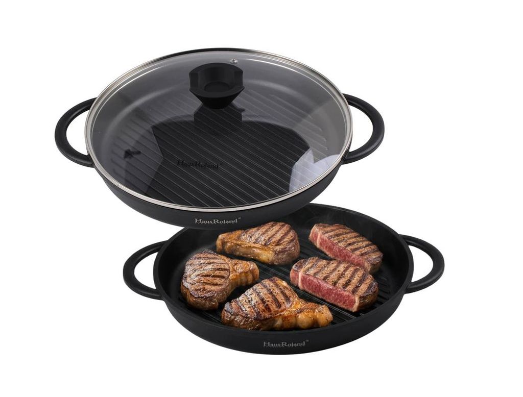 HausRoland Grillpfanne 30 cm mit Glasdeckel, Produktbild 