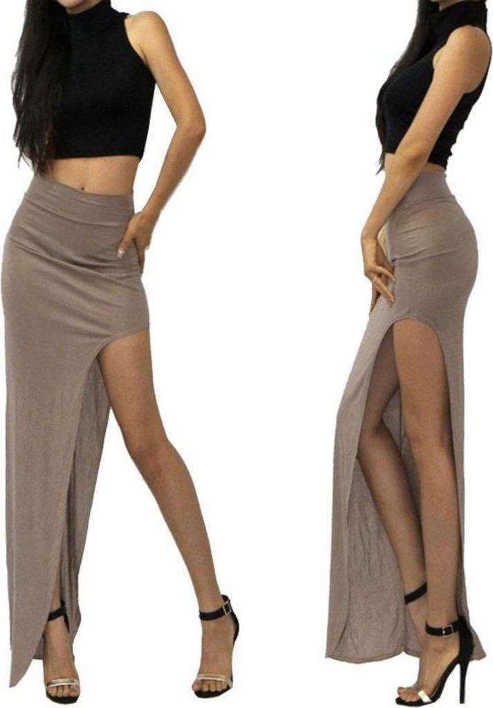Bleistiftrock - Rock mit Schlitz - Taillierter Maxi-Rock - Eng anliegender Damenrock - 96 cm - Taillierter Rock Bodycon - Khaki