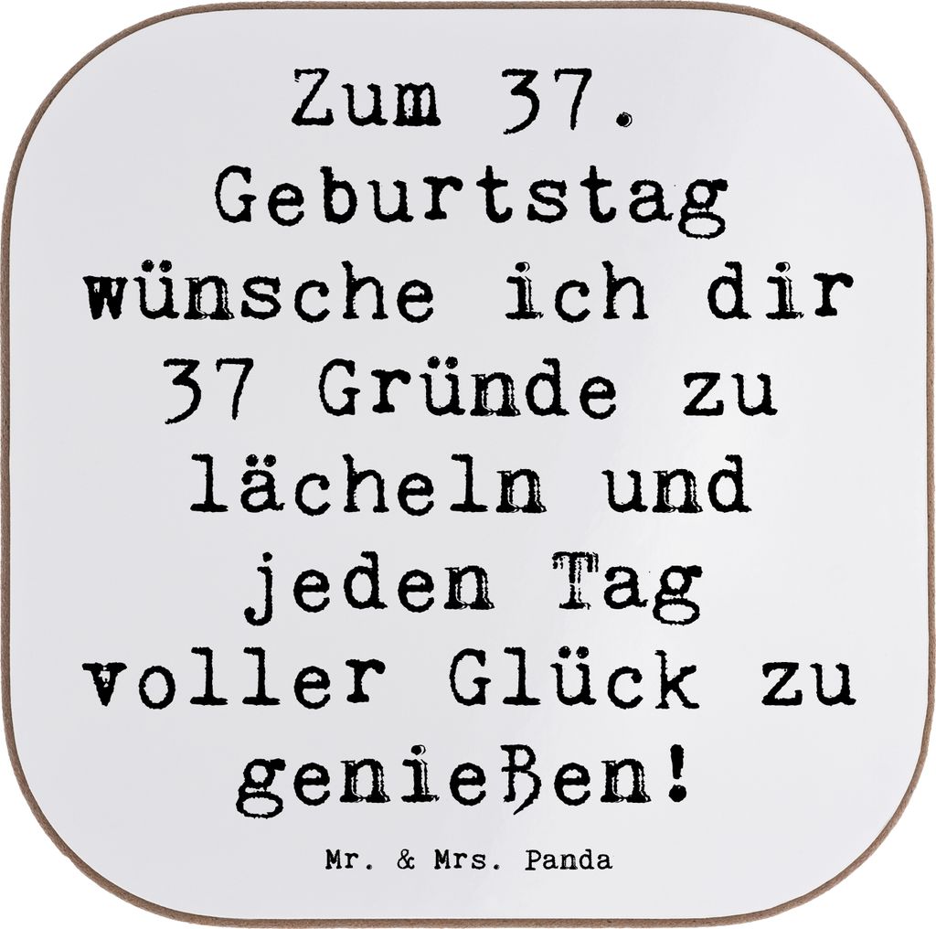 Mr. & Mrs. Panda Tassen Untersetzer Spruch 37. Geburtstag Glücksmomente - Weiß - Geschenk, Holzuntersetzer, Gründe zu lächeln, handgefertigt, G...