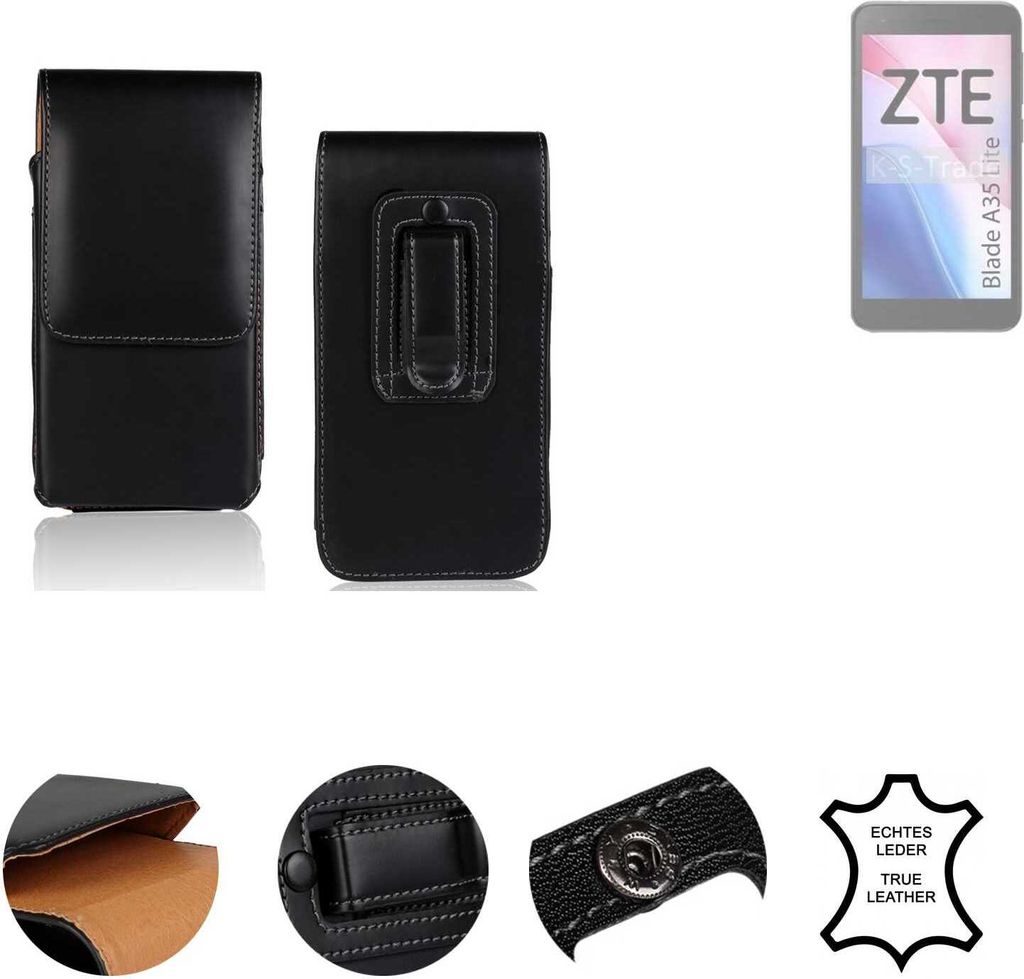 K-S-Trade Holster Gürteltasche Handy Hülle Schutzhülle kompatibel mit ZTE Blade A35 Lite Handyhülle Leder schwarz, 1x