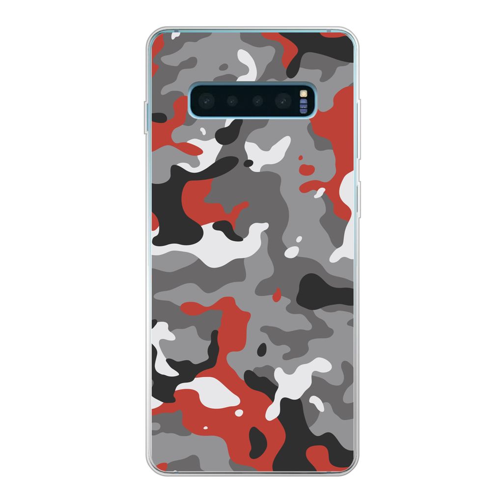 MuchoWow Handyhülle Schutzhülle Hülle für Samsung Galaxy S10 Lite Camouflage-Muster mit roten Akzenten Silikon Softcase Handy Hülle - Schutz...