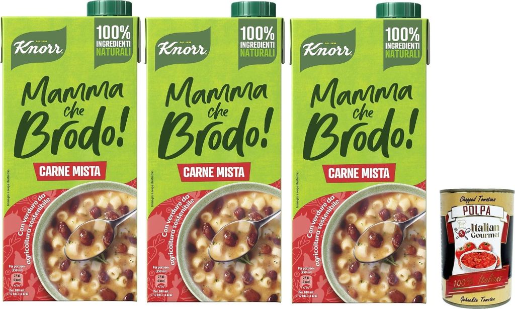 Knorr Mamma Che Brodo! Gemischte Fleisch-Fertigbrühe mit 100% natürlichen Zutaten und Gemüse aus nachhaltiger Landwirtschaft, gluten- und laktos...