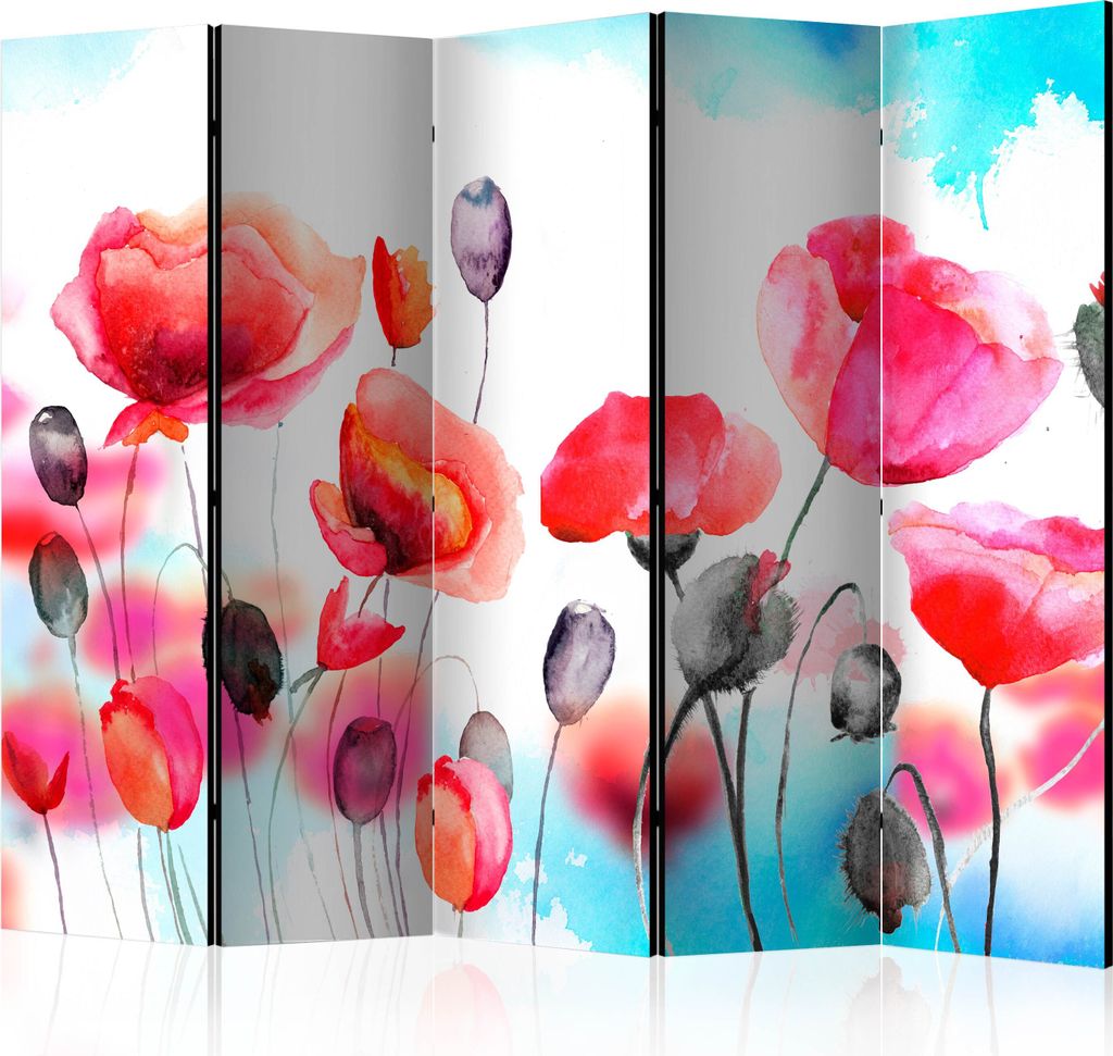Akusticher Raumteiler Mohnblumen Foto Paravent 225x172 cm beidseitig auf Vlies-Leinwand bedruckt Akustikschaum Trennwand Spanische Wand Sichtschutz...