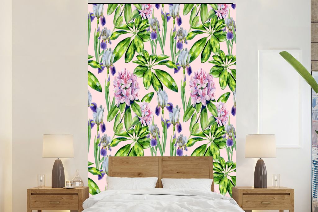 MuchoWow Fototapete für Wohnzimmer oder Schlafzimmer Wandtapete Vinyl Motivtapete Blumen - Rosa - Collage - 160x240 cm - Vinyltapete