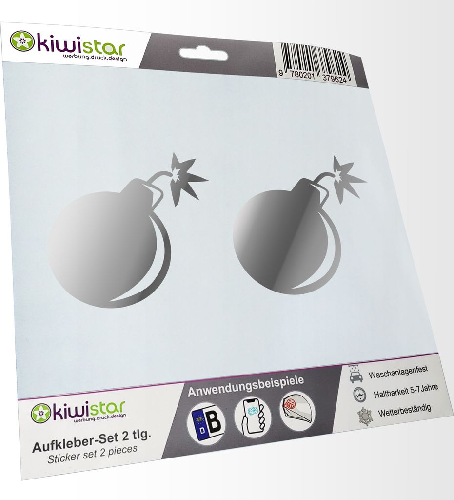 Kiwistar - 2x Kennzeichenaufkleber - chrom - 21 mm Pik 13 - Lucky 13 - Kennzeichen Aufkleber Sticker Nummernschild