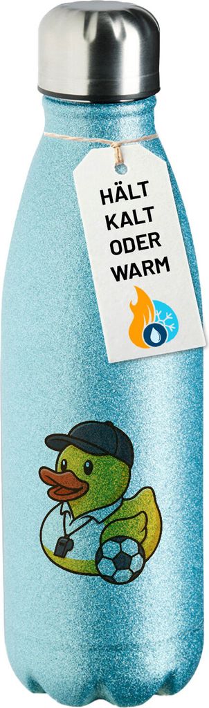 Huuraa Trinkflasche Quietscheente Fussball-Trainer Gummiente Coach 500ml Blue Edelstahl Wasserflasche Trinkflasche Geschenkidee
