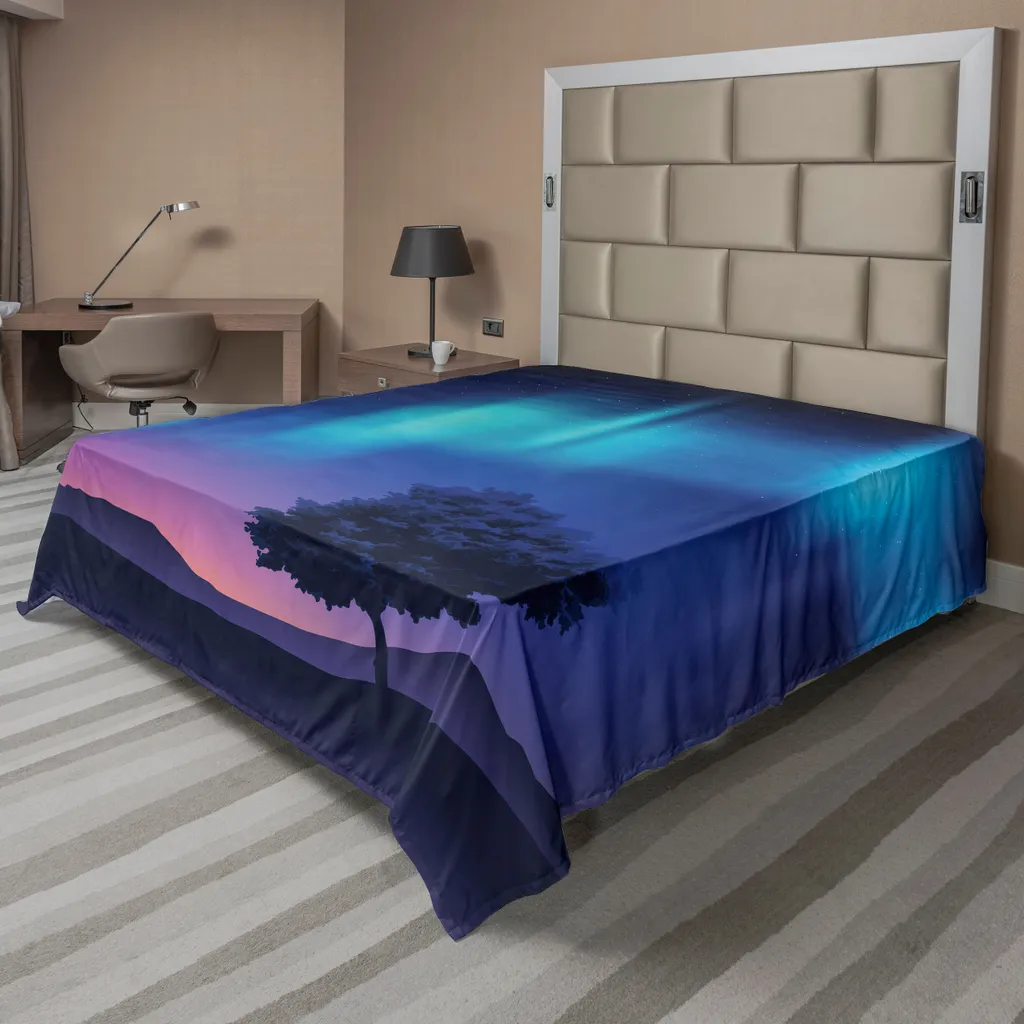 Drap plat anti-plis imprimé aurore boréale, confort grand lit 266x260