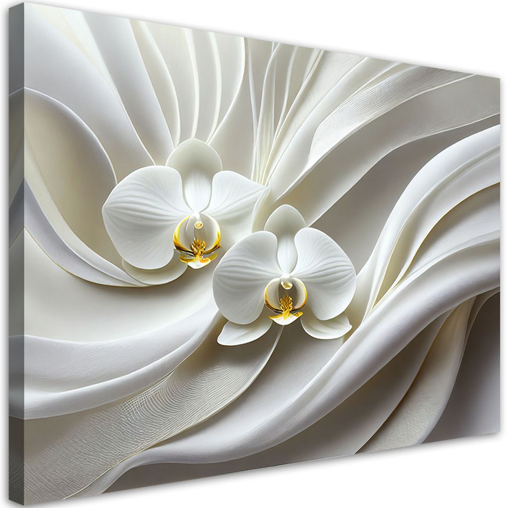 Leinwandbild Weiße Orchidee 3D-Abstraktion 120x80 Feeby Weiß bild für die wand bereit zum aufhängen