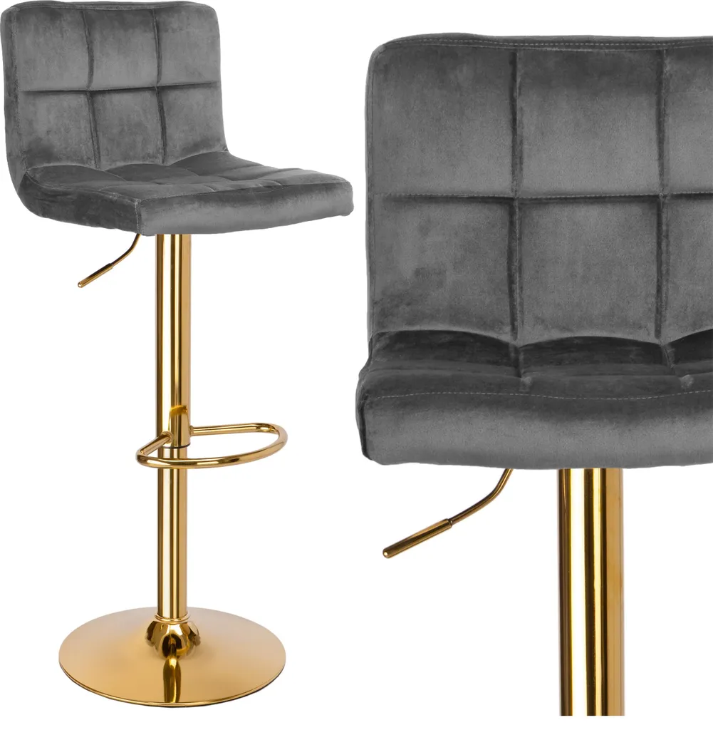 Sgabello Arako Velluto Grafite Oro - Seduta Bar Ergonomica Alta