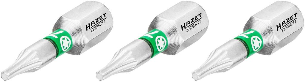 HAZET Bit 2223N-T7/3, Sechskant massiv 6,3 (1/4 Zoll), Innen TX Profil, T7, Anzahl Werkzeuge: 3