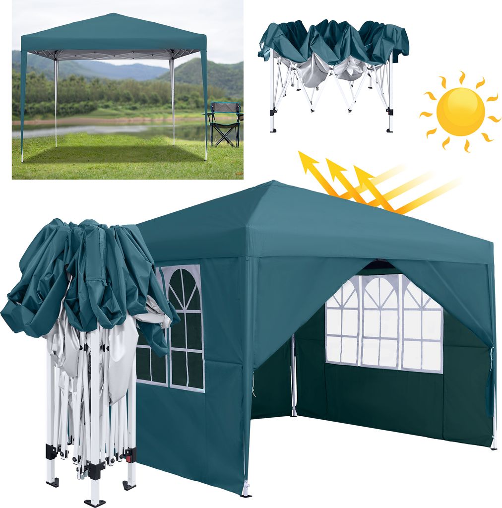 XMTECH 3x3 m Faltpavillon wasserdicht Pavillion Gartenzelt Gartenpavillon Partyzelt UV-Schutz mit 4 Seitenwänden, Festzelt für Markt, Garten, Hof...