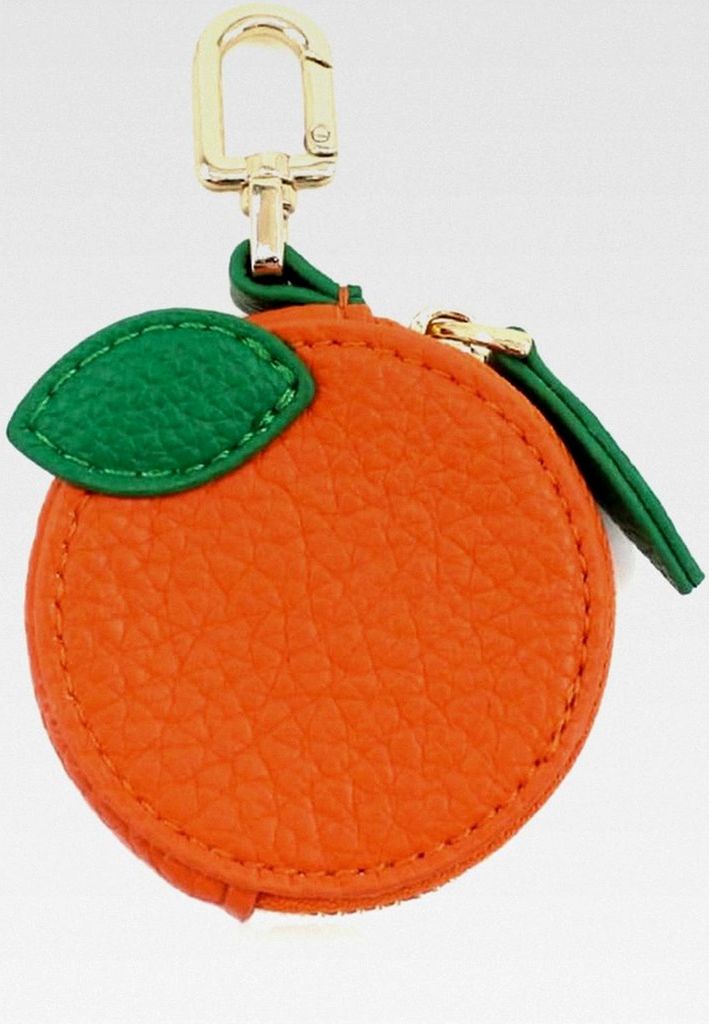 1 Stück Orange Mini Geldbörse für Damen, Schlüsselanhänger aus Leder, Schlüssel- und Münzfach, Leder Taschenanhänger