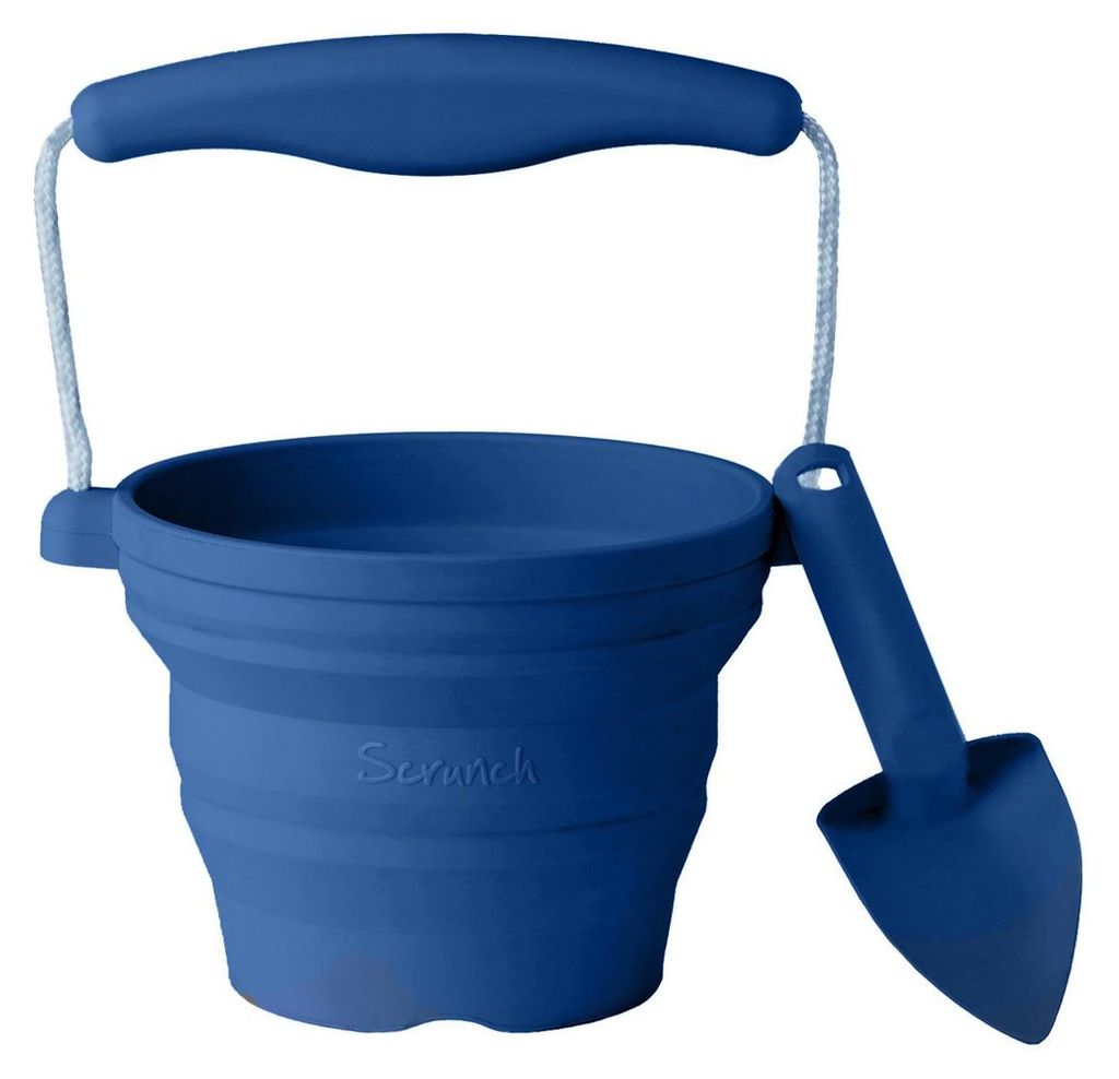 Scrunch Spielzeug Saattopf Schaufel blau Silikon Strand Garten