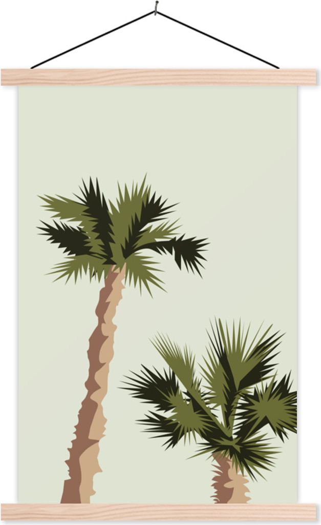MuchoWow Textilposter Palme - Strand - Pastell 40x60 cm mit holzfarbenen Rahmen - Poster