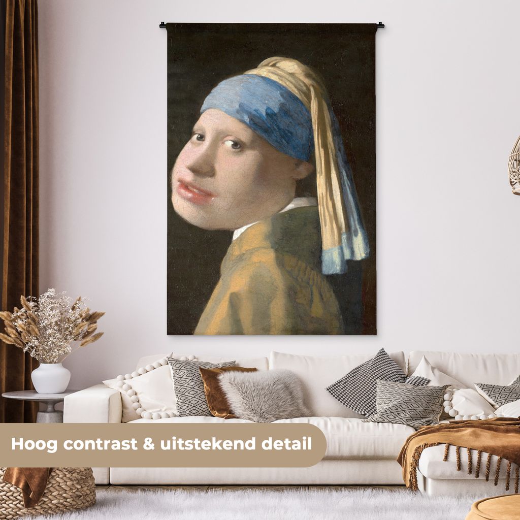 MuchoWow Wandteppich Wandbehang Das Mädchen mit dem Perlenohrring - Johannes Vermeer - Karikatur 120x180 cm Tapisserie Dekoration Wandtuch - Sch...