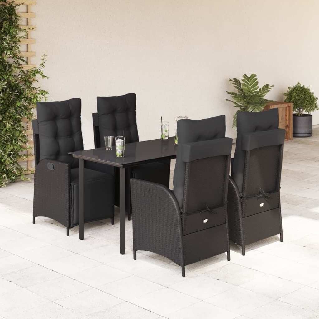 Maison Exclusive - 5-tlg. Garten-Essgruppe mit Kissen Schwarz Poly Rattan