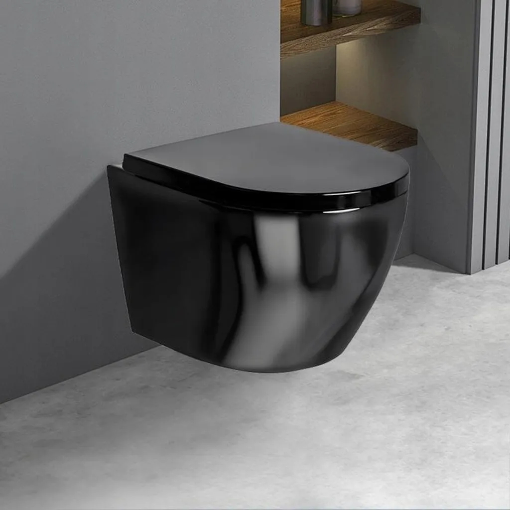 WC mural noir Softclose en céramique, pack avec chasse d'eau basse intégrée - 3