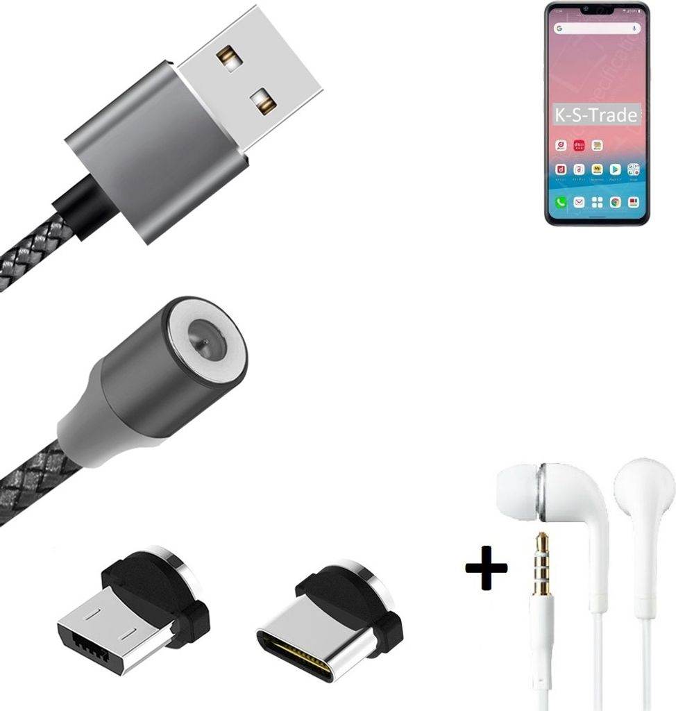 K-S-Trade Hochwertiges Magnet-Lade-kabel Sync-Kabel Daten-Kabel + Kopfhörer kompatibel mit LG Electronics Style3 mit USB-Typ-C-Anschluss und