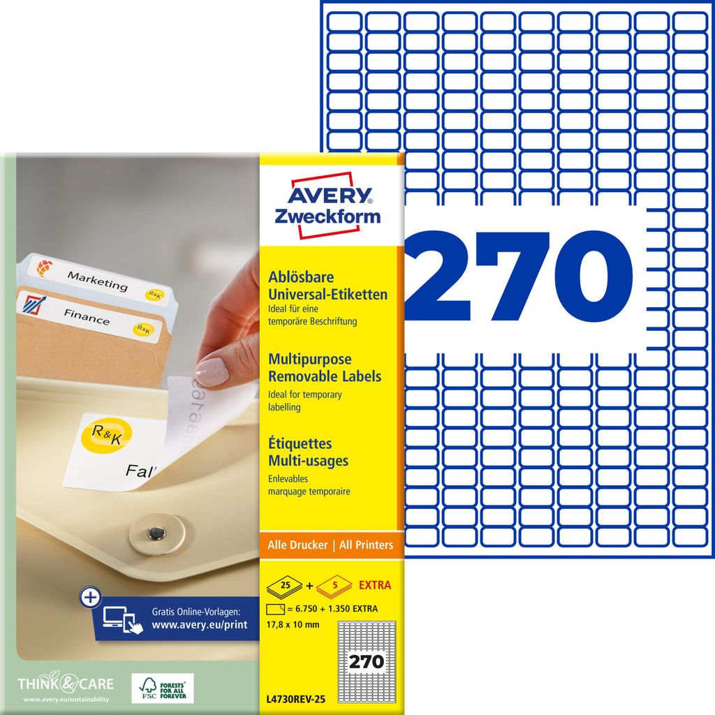 Avery Zweckform L4730REV-25, Universal-Etiketten, ablösbar, Produktbild 