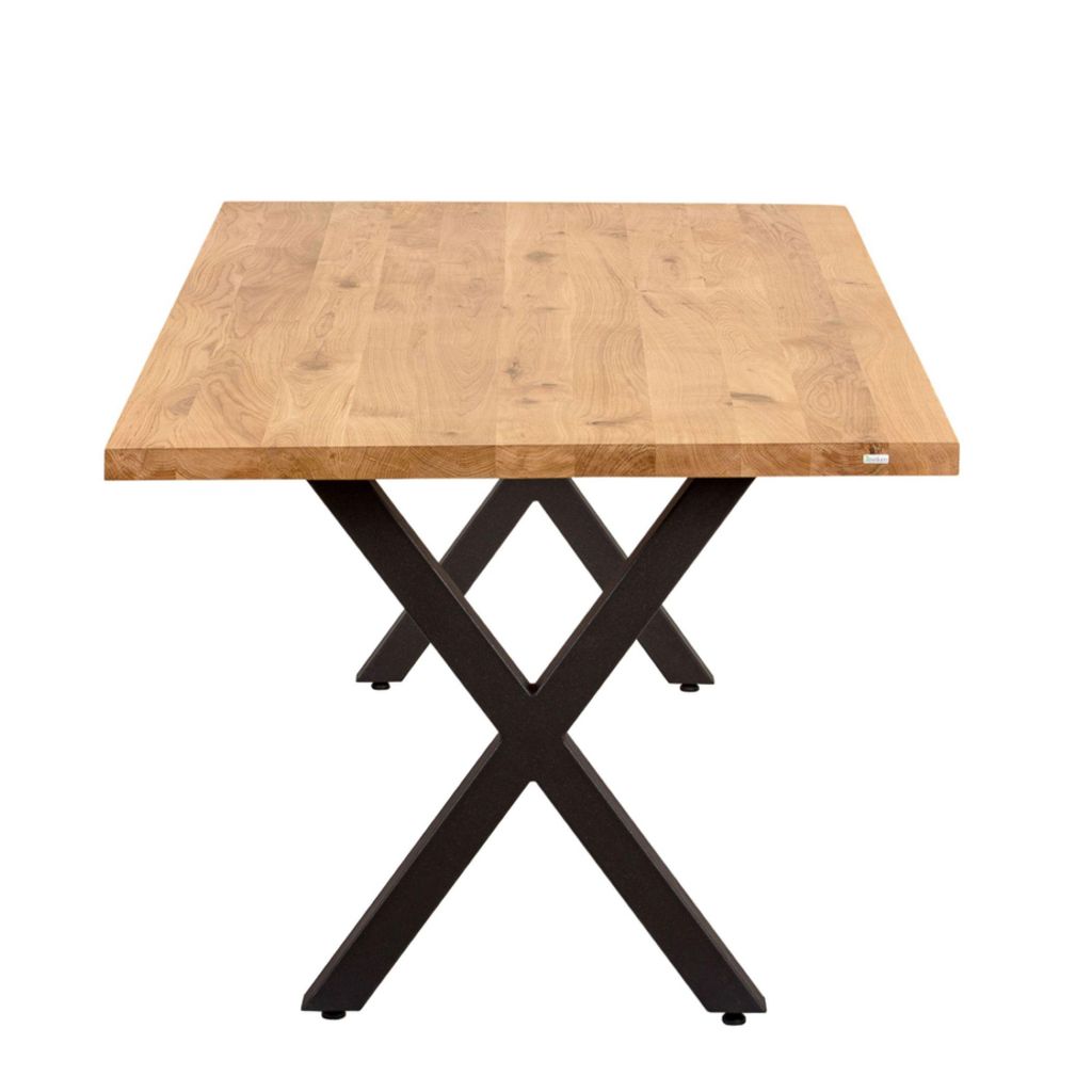 Massivholztisch Eiche 220x100 cm gerade Kante – Esszimmertisch mit 4 cm Tischplatte & X-Metallgestell – moderner Esstisch , Natur Geölt