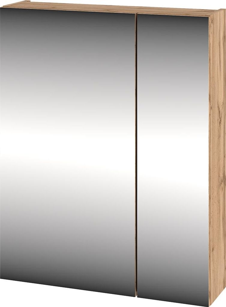 Badezimmer Spiegelschrank mit 60 cm Breite in Eiche, 2-türig mit Steckdose & Schalter - CALURI-140