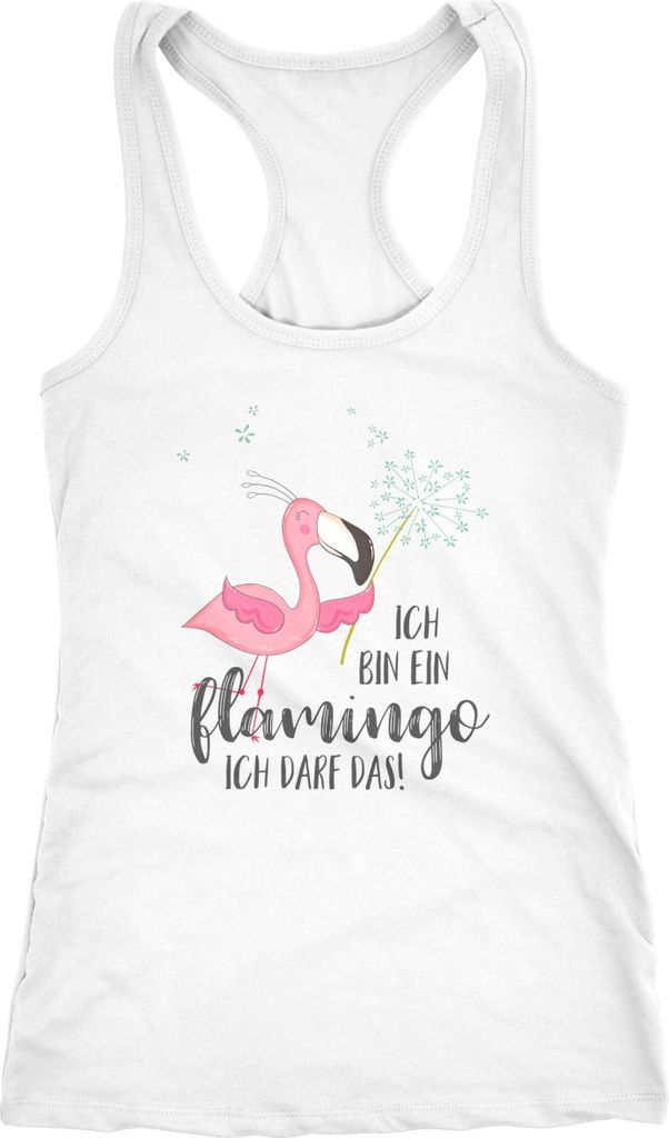 Damen Tanktop Flamingo Ich bin ein Flamingo ich darf das Spruch Pusteblume Racerback Moonworks weiß-grau XS