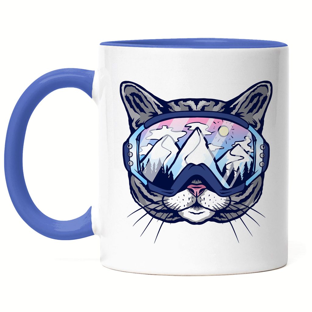 Ski Katze Tasse Blau Sport Bewegung Skifahrerin Wintersport Skipiste Bewegung Sport Skilift Skianzug