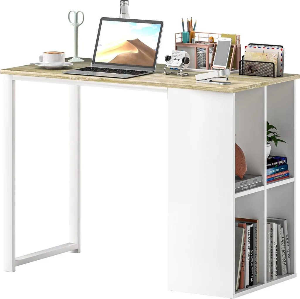 Petit bureau avec structure en acier et étagères rangement bois chêne