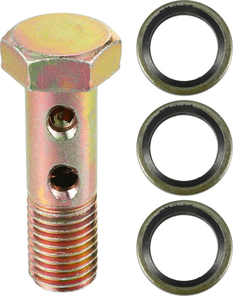Doppelter Banjo-Bolzen-Satz, M12x1.5 Länge 45mm Metrisches Gewinde Turbo Bremsleitung Adapter Universal für Auto Langlebiges Metall Bronze Farbe ...