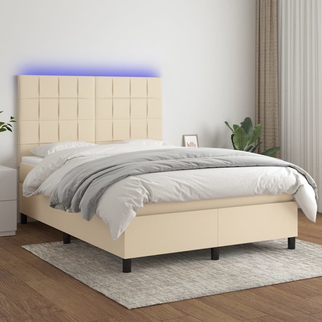 Maison Exclusive - Boxspringbett mit Matratze & LED Creme 140x200 cm Stoff