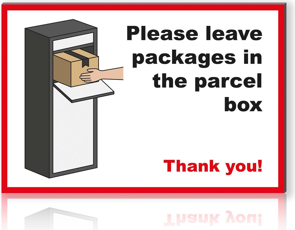 Alu Schild "Please leave packages in the parcel box" 30x20cm Hinweisschild Paketbox Englisch Kennzeichnung wetterfest RV013