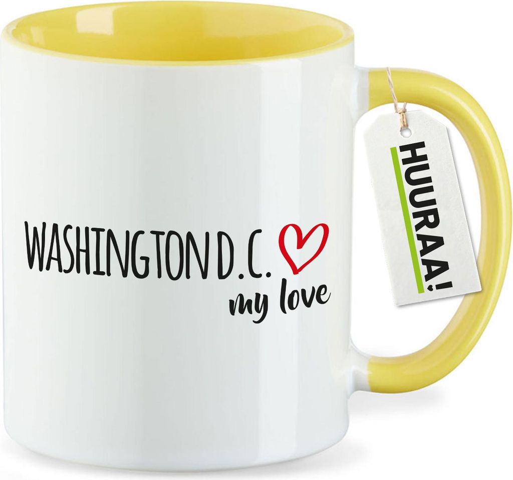 Huuraa Kaffeetasse Washington D.C. my love 330ml Gelb Keramik Kaffeebecher Geschenkidee