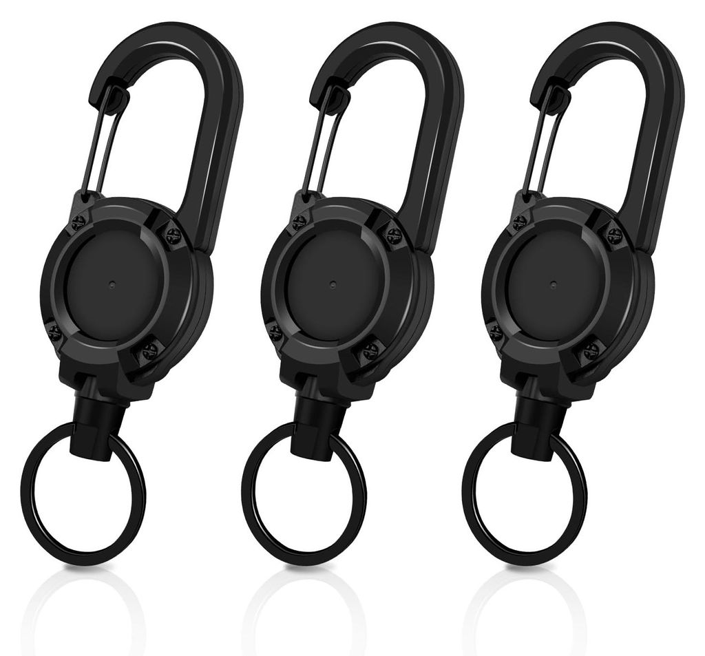 Set mit 3 einziehbaren Schlüsselanhängern, ausziehbarer Kordel, Ausweishalter mit 60 cm Stahlseil, einziehbarer Ausweishalter mit Karabinerhaken,...