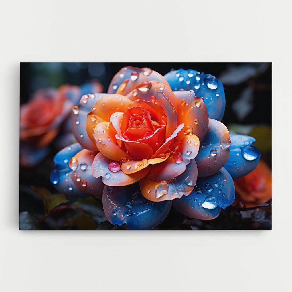 ARTHUB Leinwandbild 70x100 cm, Orange Blue Rose | Wohnzimmerdekoration, Hängende Bilder, Wanddekoration, Heimdekoration, Blumen, Rosen