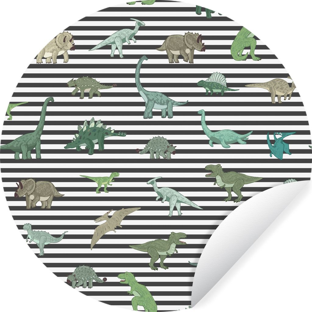 MuchoWow Runde Wandtattoo - Wandsticker Tapete Aufkleber Kinderzimmer - Schwarz - Dinosaurier - Jungen - Mädchen - Kinder Ø 80 cm Selbstklebend...